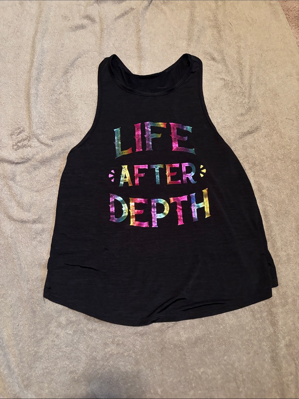 Women’s Black Tank Top with Rainbow 'Life After Depth' Graphic